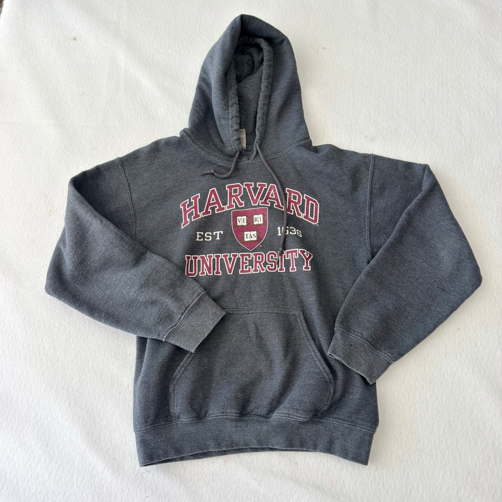 Gildan Harvard University Hoodie Small Gray Heavy Blend Collegiate Sweatshirt